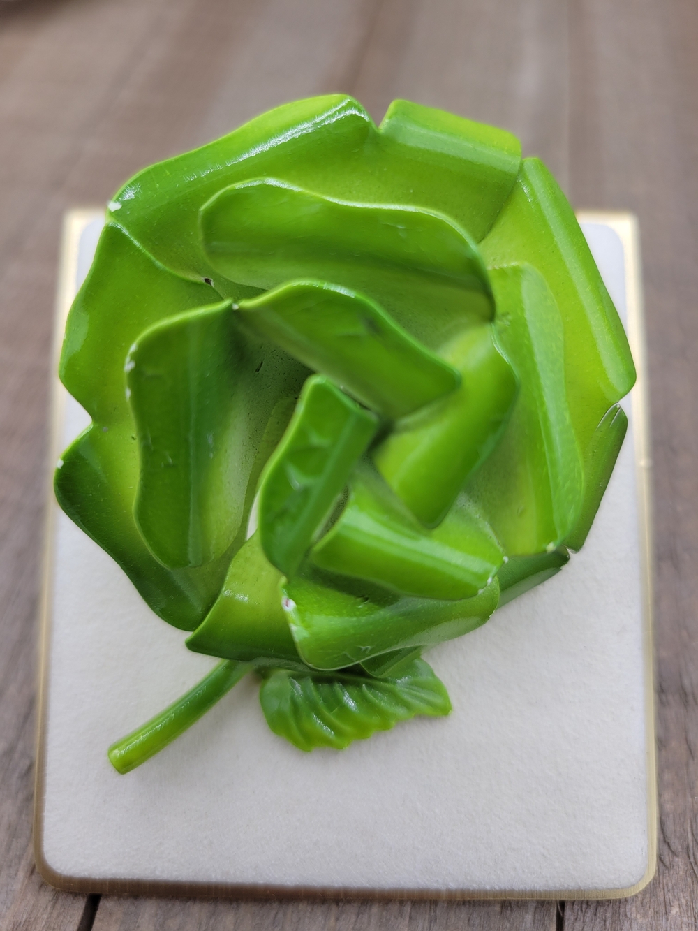 Vintage Lime Green Painted Floral Flower Brooch